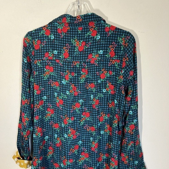 Matilda Jane Floral Plaid Check Shirt Dress Green Button Down S Longsleeves New - Picture 5 of 8